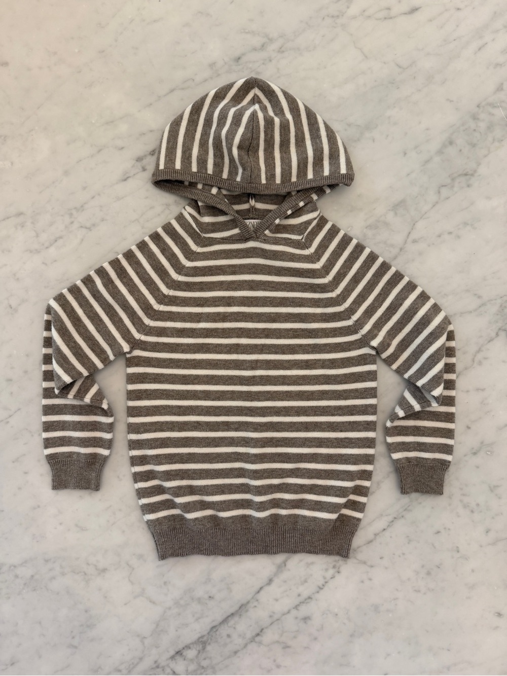 Zara Toddler Boy Striped Sweater with Hood - Neutral Boy’s Hooded Sweater